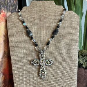Artisan made custom beaded necklacece and cross pendant